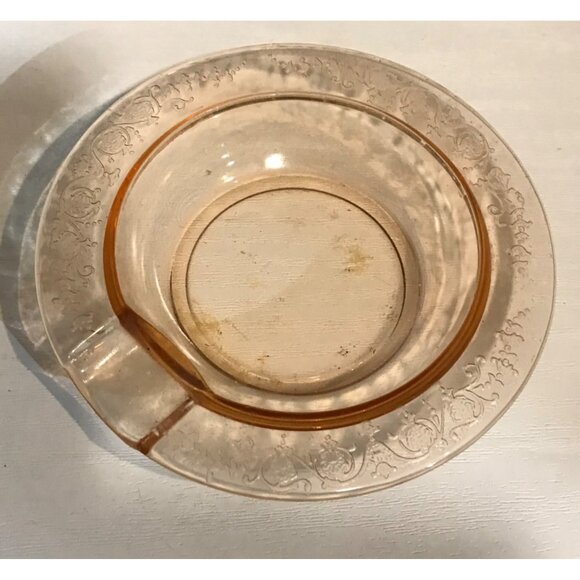 Vintage Pink Depression Glass Ashtray With Floral Etching - Picture 2 of 6